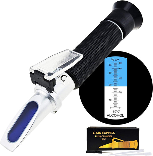 Alcohol Refractometer with ATC, 0~80% VOL Optical Handheld Concentration Tester for Distilled Beverages