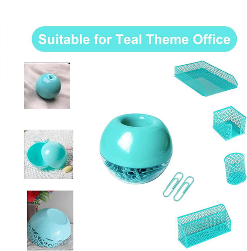 Teal Paper Clips Holder with 100pcs Mint Green Paper Clips for Office Desk Organizer Accessories