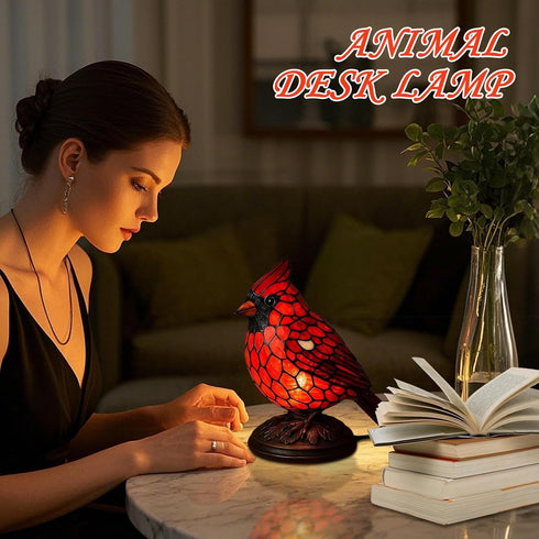 Generic Bird Desk Lamp, La-mp Stained Glass, Resin Cardinalis Night Light Christmas Decorations, for Tabletop Desktop
