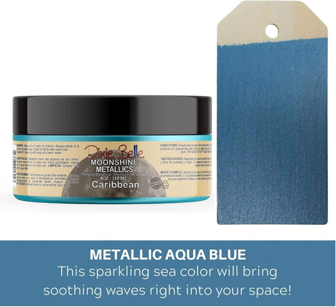 Dixie Belle Moonshine Metallics | Caribbean (4oz) | Water-Based Shiny Chalk Mineral Paint for DIY Furniture
