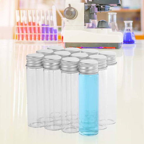 20ml Glass Vials with Screw Caps and Plastic Stoppers, Leak-Proof Small Clear Liquid Sample Vial, 12PCS