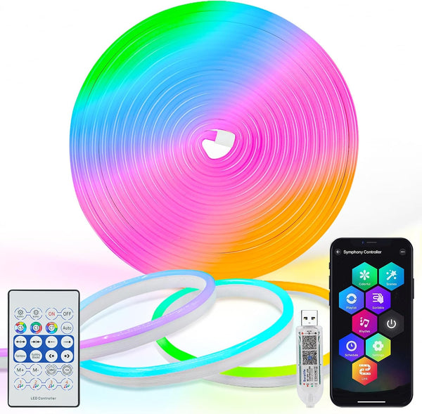 DBFAIRY Smart Neon Rope Light, 16.4Ft RGB Color Changing IC Neon Rope