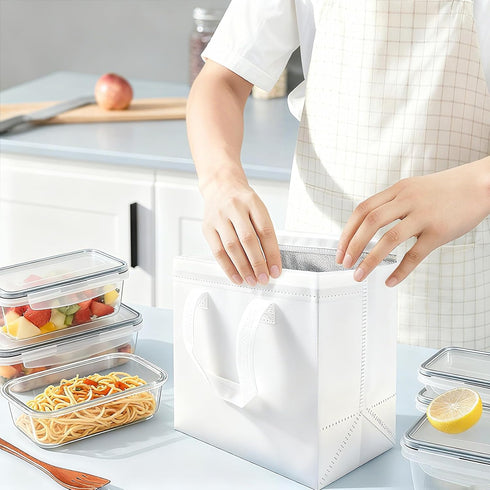 30 Pack 9.4 5.9 9.2 Insulated Take Away Bags, White Reusable Grocery Bag Small Cooler Thermal Bag for Milk Tea, Hot
