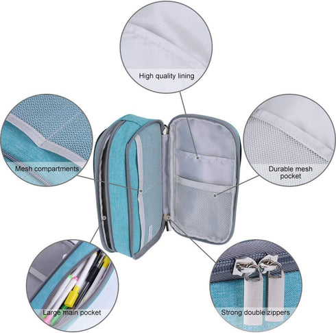 YONZONE Big Capacity Pencil Case - Large Pouch with 3 Multi Compartments for Office Stationery Organizer, Light Blue