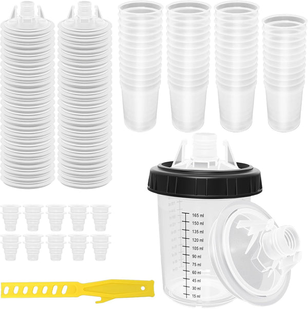 Qopaw Paint Spray Gun Disposable Cups System, 180ml (6oz) Automotive Paint Mixing Kit