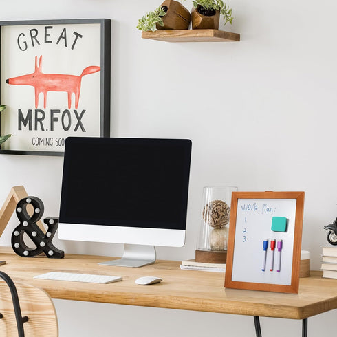 Desktop Whiteboard with Stand, 14"x11", Wooden Frame, 8 Marker Pens, 1 Magnetic Eraser for School Office Restaurant