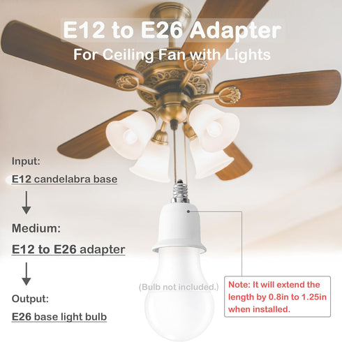 ATREFUU 4 Pack E12 E26 E12 E26 Bulb 4pcs to Adapters, Candelabra Base to Medium Base Light Socket Adapter for Ceiling