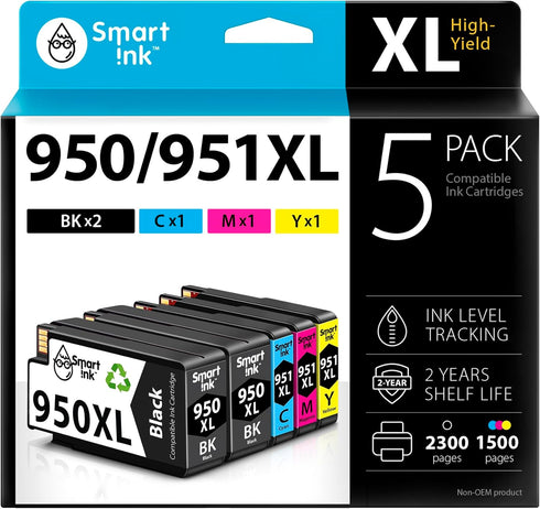 Smart Ink Compatible Ink Cartridge Replacement for HP 950XL 951XL, 5 Pack Combo for Officejet Pro 8600 plus 8610 8620