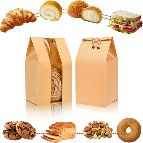 CllyCnny 40 Packaging 40 Pcs Paper Bread Bags for Homemade Bread, Sourdough Bags with Window - Loaf Bakery Bags