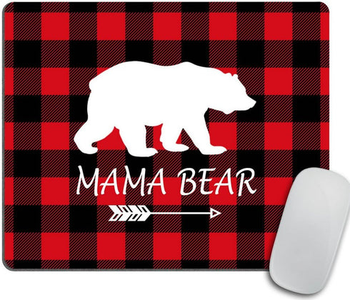 Mama Bear Mousepad, Buffalo Plaid Personalized Design, Non-Slip Rubber