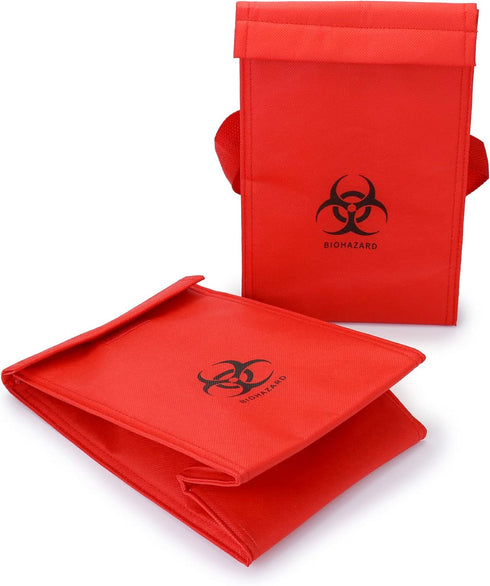 2 Pack 6.75" 10" 5.75", QWORK Medical Specimen Transport Bag, Biohazard Cooler Bag, x x Red