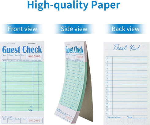 6 Pack 50 Sheets/Pack, 300 ZPARIK Guest Checks Books for Servers Server Note Pads, Waiter Checkbook, Waitress Notepad