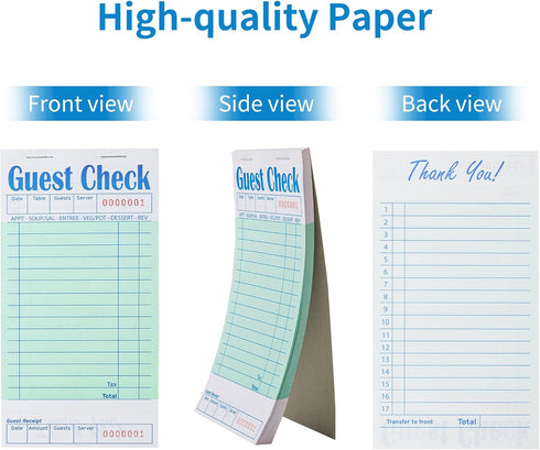 12 Pack 50 Sheets/Pack, 600 ZPARIK Green Guest Checks Books for Servers Server Note Pads, Waiter Checkbook, Waitress