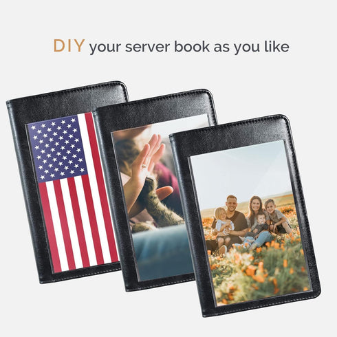 Mymazn Server Book with Photo Pocket, Waiter Wallet, Server Pads Organizer, Guest Check Book Holder (Black)
