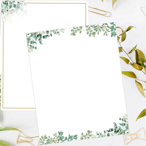 wootile 8.5 11 Inch Leaf Border Stationery Writing Paper Greenery Letterhead Paper x Eucalyptus Border Papers Notes