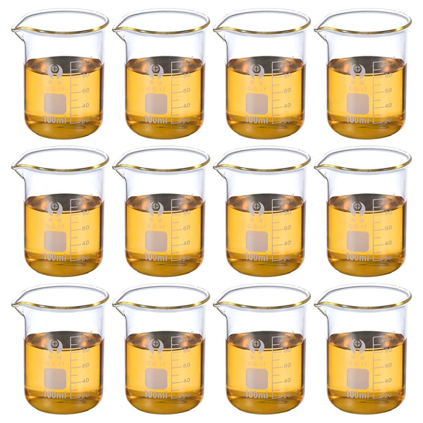 PATIKIL 100ml Low Form Glass Beaker, 12 Pack, 3.3 Borosilicate Glass Graduated Measuring Cups with Spout for Kitchen Lab