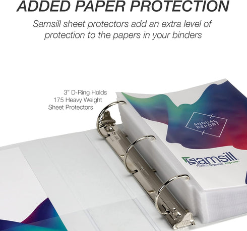 Samsill Durable 3 Inch Binder, D Ring Binder, Customizable Clear View Cover, White, Holds 625 Pages