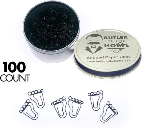 Foot Shaped Paper Clips, 100 Count, Great for Collectors or Office Gift, Comes in Round Tin with Lid