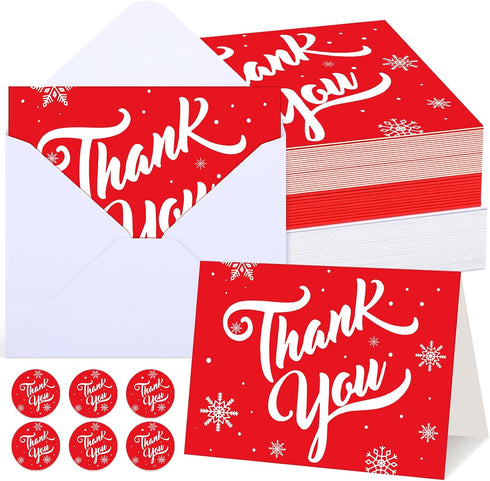 Gueevin 75 Pack Christmas Thank You Cards with Envelopes and Stickers Bulk