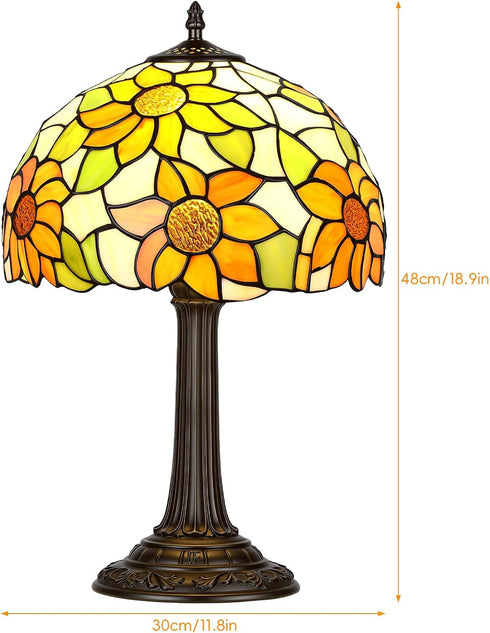 6 Inch Dimmable Bulb 2700K E27 Style Table Lamp with Stained Glass Sunflowers Small Antique Desk Lamp Bedside