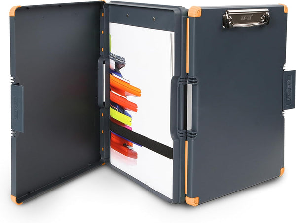 Dexas Duo Clipcase, Portable Double Sided Clipboard Design, 13”x10” Gray/Orange, Office Supplies for Nursing, School,