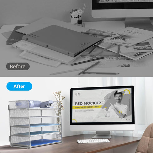 Letter Tray Paper Organizer, 5-Tier White Desk Organizer with Handle for Metal Desktop Document Shelf & Classroom