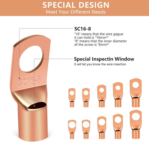 174Pcs Copper Wire Lugs, Terminal Connectors AWG12 10 8 6 4 2, 84Pcs Battery Cable Ends & 90Pcs Heat Shrink