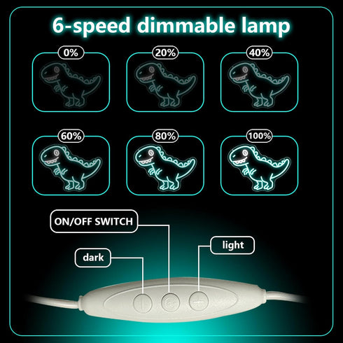 SONGYUNEON Dimmable Powered(15.8*13.4") Dinosaur LED Neon Light Sign, Dinosaur Neon Signs for Boys Room Decor Dino