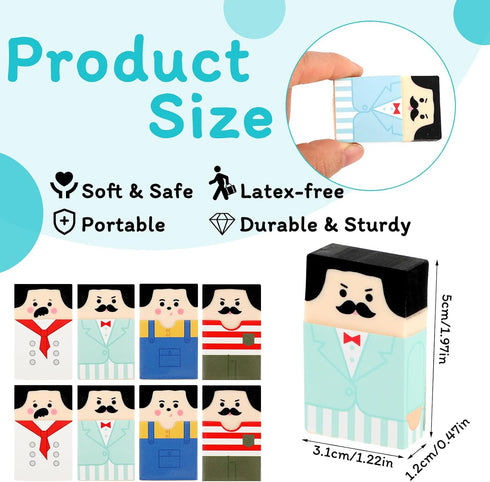 Mabor 8Pcs Cute Salaryman Erasers, Bald Uncle Desk Novelty Erasers for Kids and Office Supplies