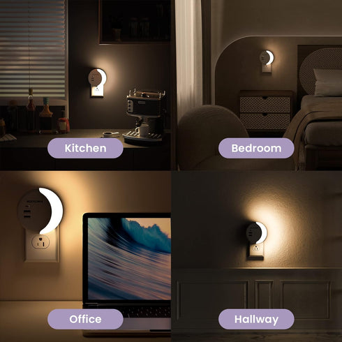 Dimmable 3 ROOTOMA Led Night Light Plug Into Wall, Night Light for Kids with USB Wall Charger Ports,Smart Dusk to Dawn