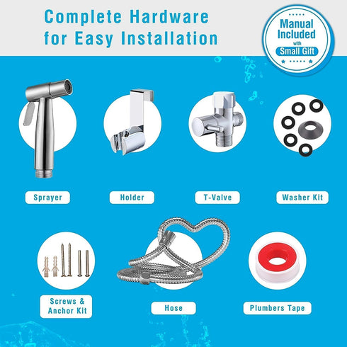 Premium Bidet Sprayer - Handheld Bide Jet Spray for Toilet | Adjustable Water Pressure | Leak-Proof Stainless Steel