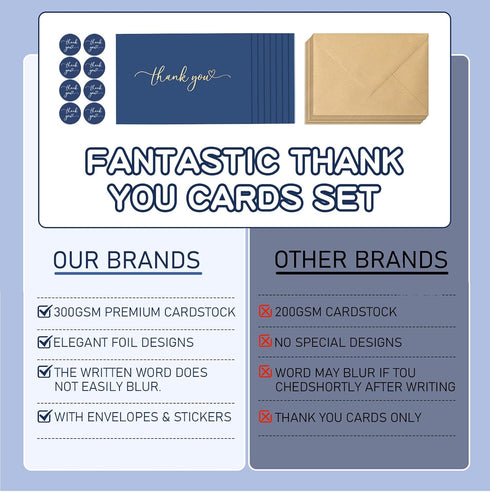 Frelimiu 200 Pack Set 4x6 Thank You Cards With Envelopes Gold Foil Bulk & Stickers Thank You Notes Blank Personalizable
