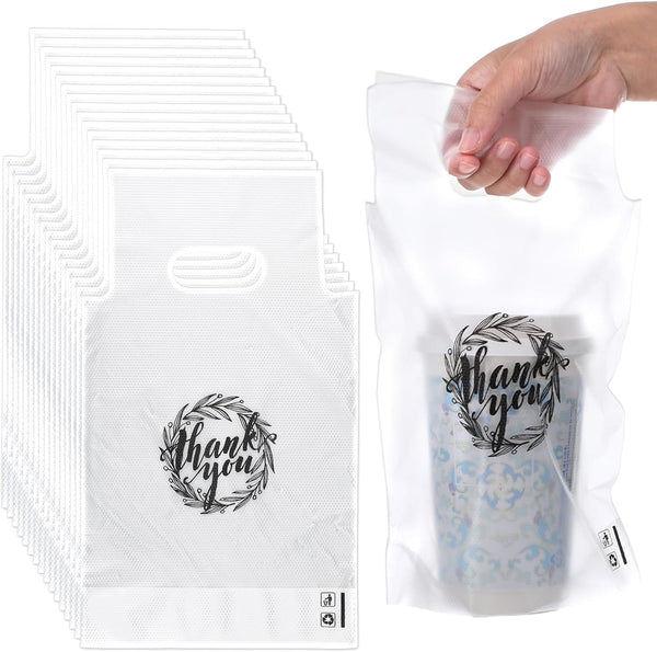 zisiueel 1000 Count Thank You Handle Drinking Bags 1 Cup Handle Drink Carriers