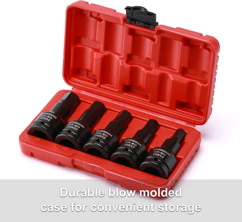 3/4 Inch Set, 5-Pieces, 14mm, 17mm, 19mm, 22mm, 24mm, 3/4" Set, CASOMAN Drive Impact Hex Driver Metric, Drive Master