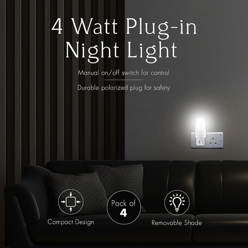 4W Bulb 4 Pack Projectpak Plug in Night Light with Manual On/Off Switch for Hallway, Kids Bedroom, Stairways Includes