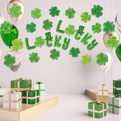 Whaline St. Patrick's Day Shamrock Cut-Outs, Green Clover Classroom Bulletin Board Decoration, 44Pcs