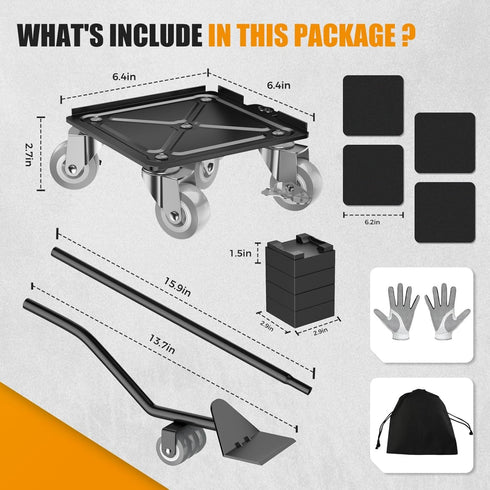 2000LBS 6.4" 5X 360 LOYAL TIGER Heavy Duty Furniture Dolly & Mover - Carbon Steel Panel with Wheels, Non-Slip Sliders
