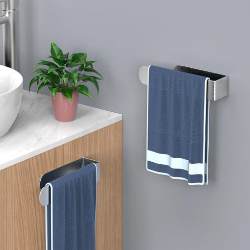 HUFEEOH 2 Pack Adhesive Hand towel holder, Sticky Towel Bar Towel Holder Wall Mounted, Stainless Steel Kitchen Towel Holder Hand Towel Rack for Bahtroom Hotel RV Kitchen (Silver) by HUFEEOH