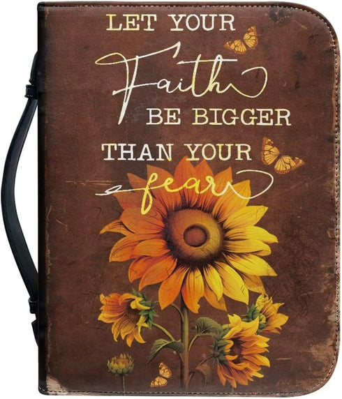 Sunflower Waterproof Bible Case for Women, Large Size Protective Bible Covers with Handle and Zippered Journal Case