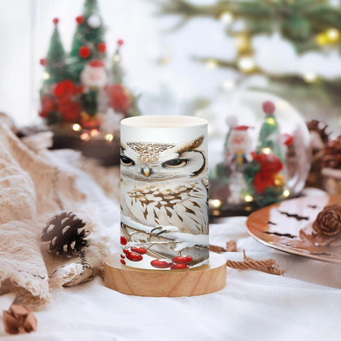 LFICRTAN 2 Pack Owl Sitting Snow Covered Branch Flameless Candles Battery Operated Color Changing LED Candles