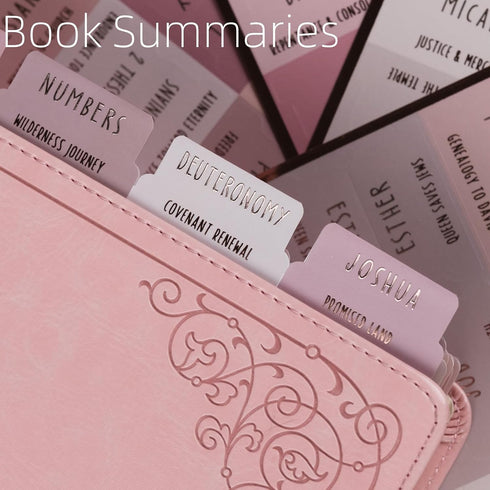 Summaries(Rose 80Chapters UPAFEXXI-Laminated Bible Tabs with Book Gold Foil Embossed Lettering), Bible Tabs for Women