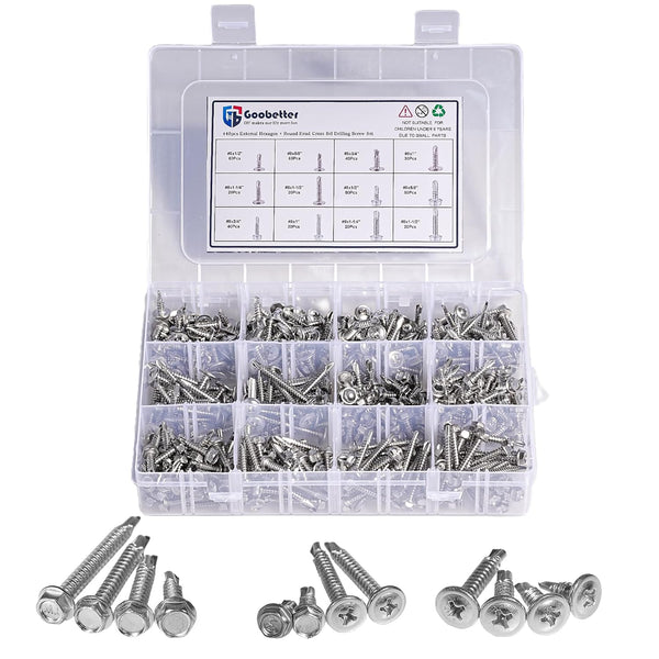 440PCS Self Tapping Screws for Metal, Stainless Steel #8 Self Drilling Screws Assortment Set, 2 Type Head