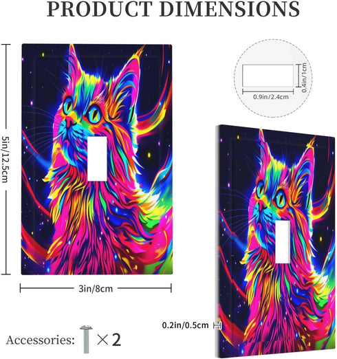HTSAHKV 3 5 Inch Colorful Cosmic Cat Art Print Wall Plate Light Switch Cover Single Gang Outlet Faceplate Print Plate