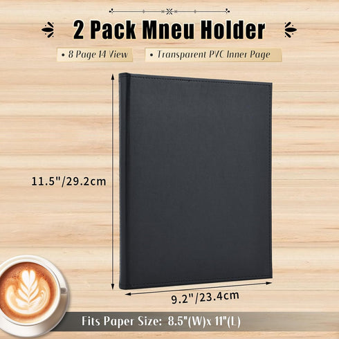 8.5 11" 2 Pack (8 Restaurant Menu Covers x with PVC Cover, Synthetic Leather Menu Holder Covers with Protective Layer
