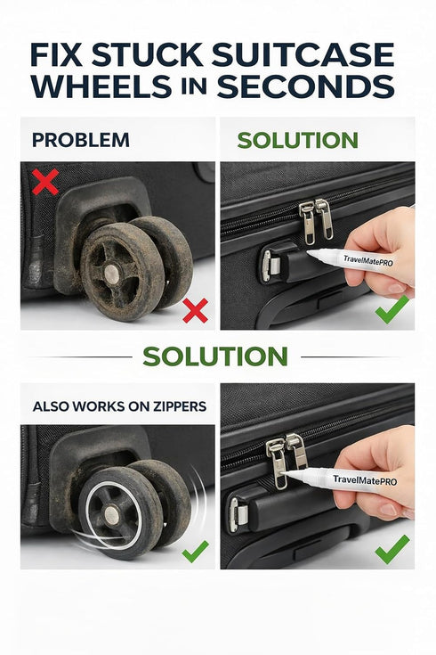 Travelmate Pro Luggage Wheel Lubricant Pen Fix Stuck Suitcase Wheels Instantly Smooth Rolling Travel TSA Approved