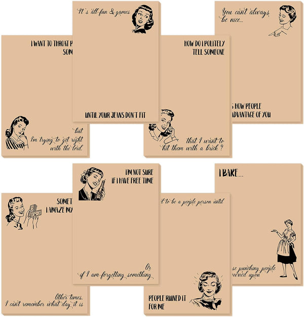 Whaline 8 Packs Funny Memo Pads, Humorous Sticky Note Pads, Sarcastic Adhesive Memo Pad for Women Office Coworker Gift