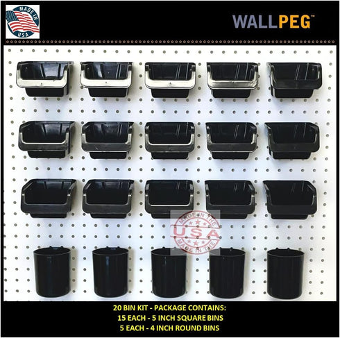 WallPeg Pegboard Bins & Cups - 15 each 5" Bins and 5
