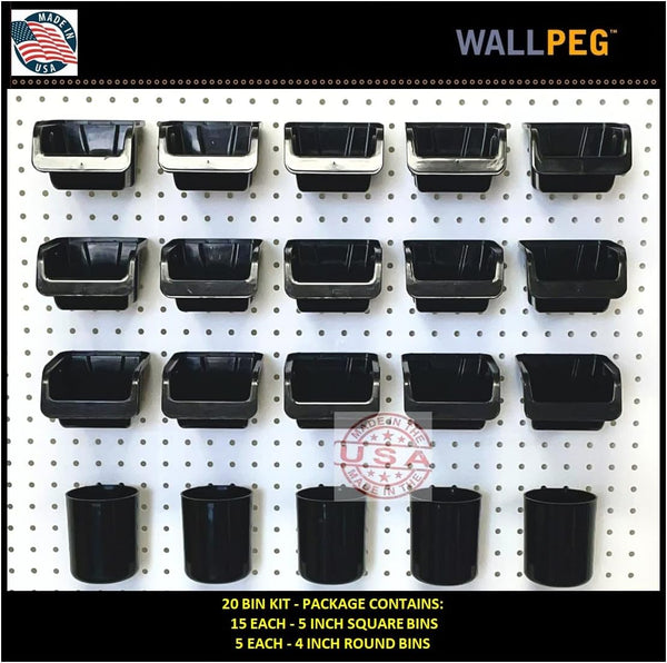 WallPeg Pegboard Bins & Cups - 15 each 5" Bins and 5