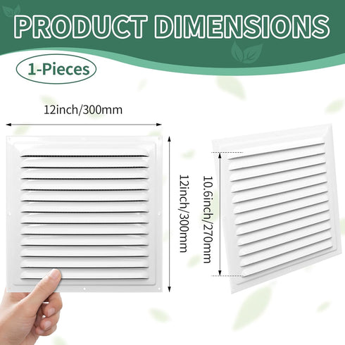 TIHCXNY 1 Pack 12" 12"Inch) (White x Gable Vents, Aluminum Walls, Lofts, Garages etc with Screened Metal Shed Vents