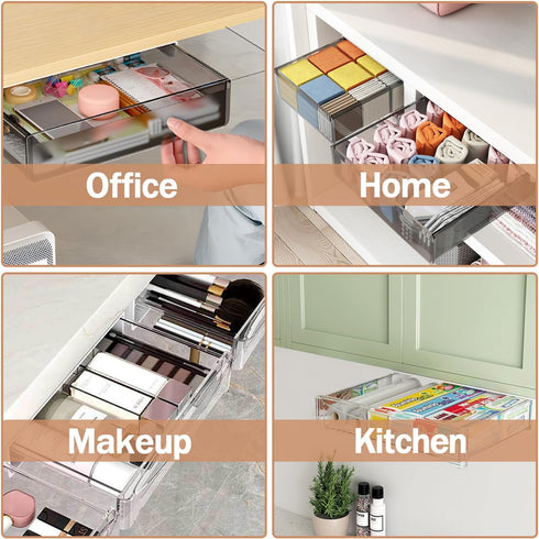Under Desk Table Drawer Storage Organizer, 3 Pack Slide Out Drawers for Hidden Desktop Storage